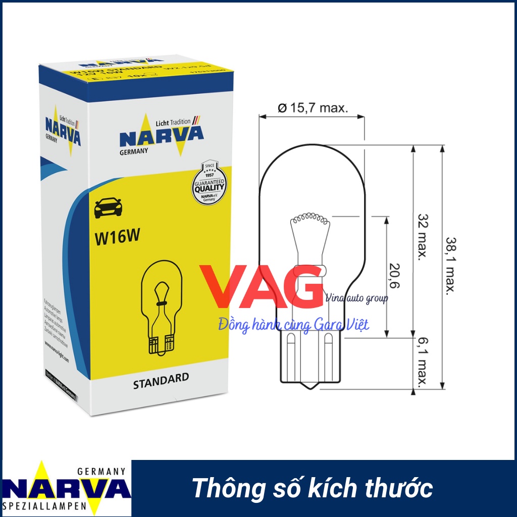 Bóng đèn xi nhan chân cắm W16W 12V 16W chính hãng NARVA công nghệ Đức