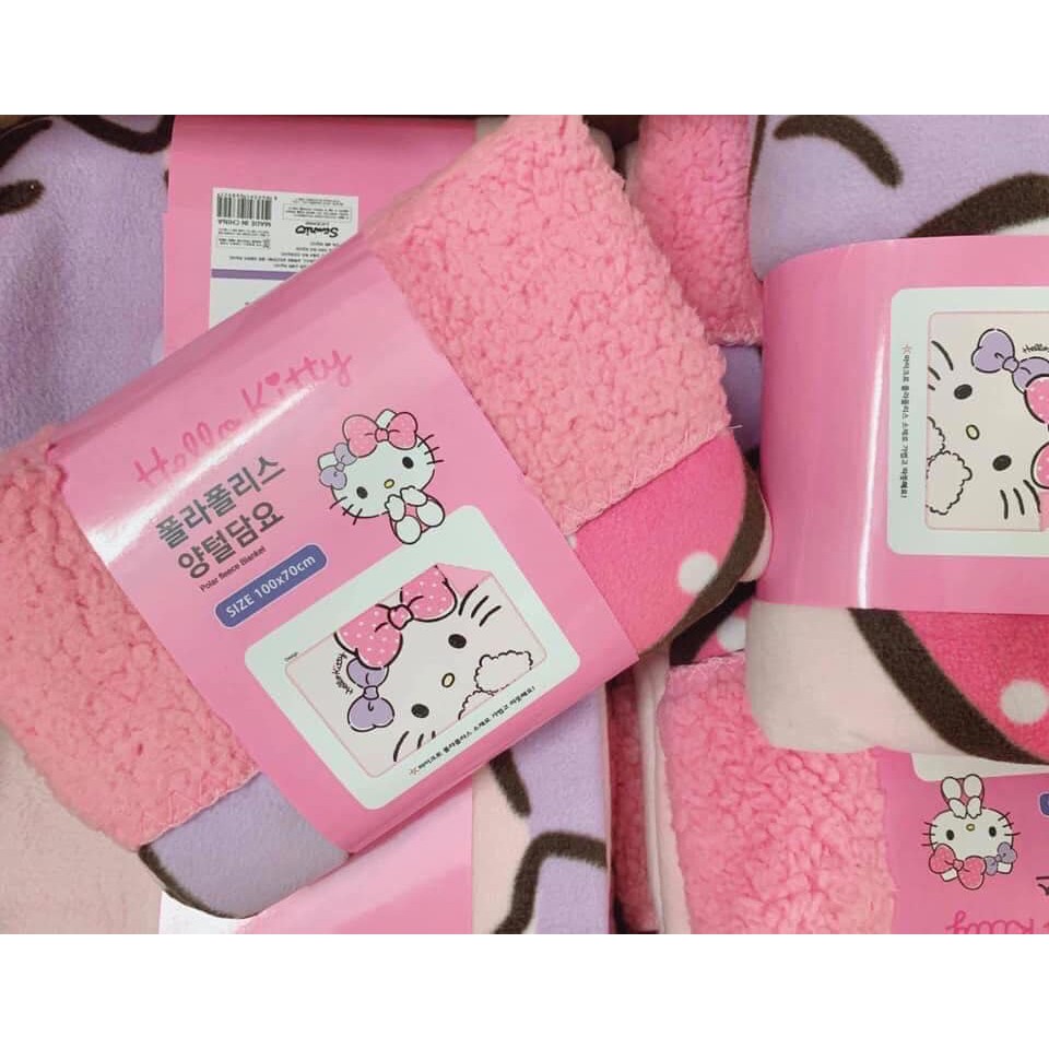 Chăn lông cừu trẻ em 2 lớp cho bé gái hình mèo kitty chăn cho bé đi học đến trường hình hello kitty cỡ 70 x 100 cm