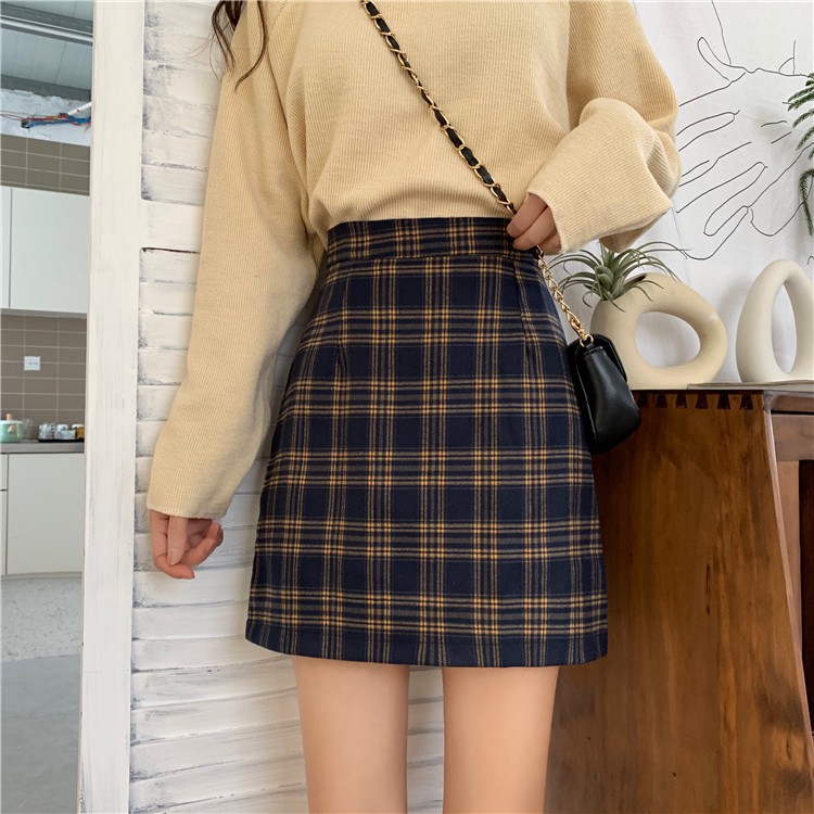 Fashion high waist A Line Plaid mini skirt