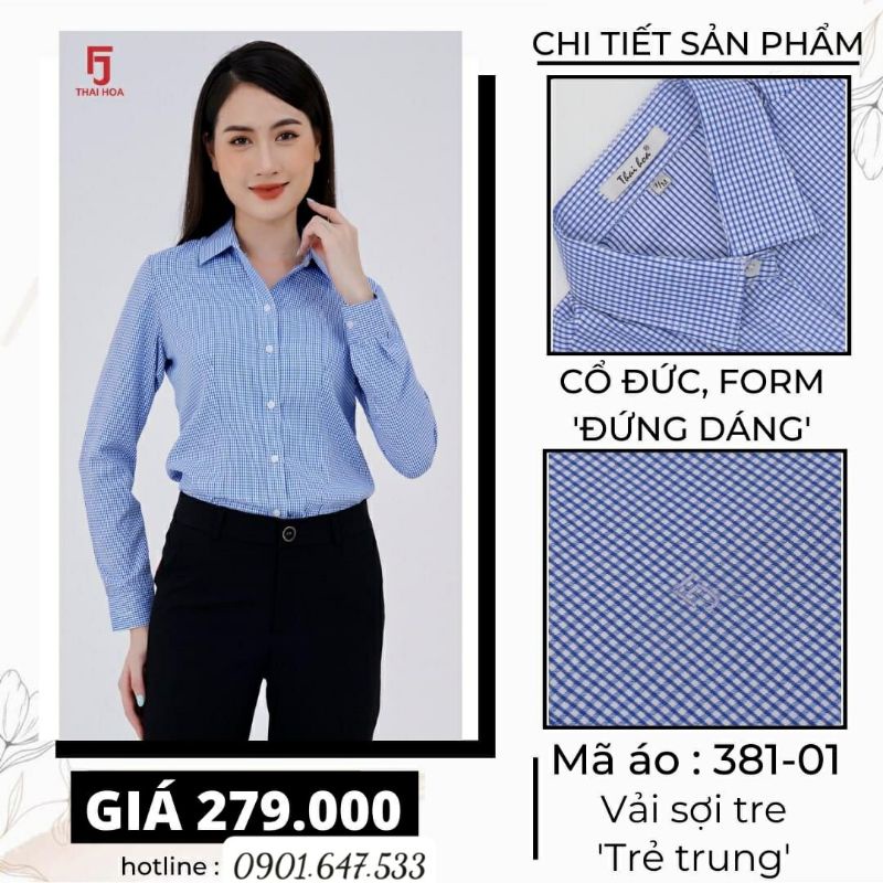 Áo sơ mi Thái Hoà xanh ca rô chất vải đẹp 381