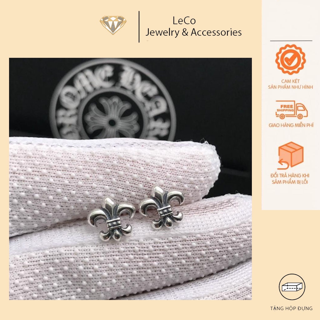 Khuyên tai Chrome Heart gia công bạc thái S925, Bông tai nam nữ hoa văn cổ điển Mã BT6