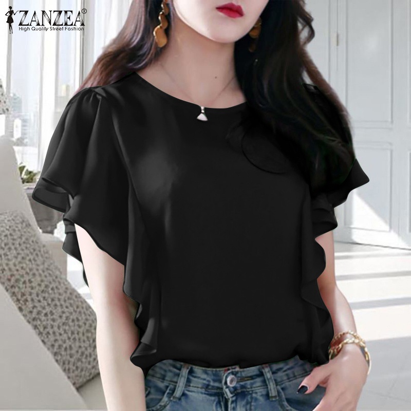 Zanzea Áo Nữ Tay Ngắn Cổ Thuyền Viền Bèo Thời Trang