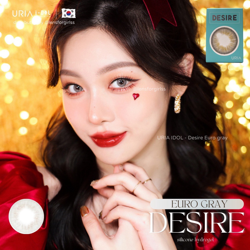 Kính áp tròng xám tây cho mắt nhạy cảm Desire Euro Gray chính hãng IDOL LENS | HSD 8-12 tháng | Lens cận