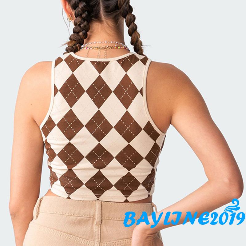 Áo croptop sát nách cổ tròn in họa tiết thời trang cho nữ