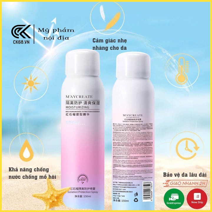 [Hàng Chuẩn]Xịt chống nắng MayCreate  Freeship nâng tone,chống nước 150ML