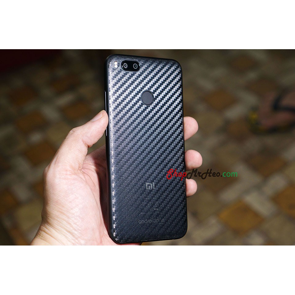 Skin Dán Mặt Lưng Vân 3D Xiaomi Mi A1 - Mi 5X - Carbon, Hình hộp, Nhám, Vân Da