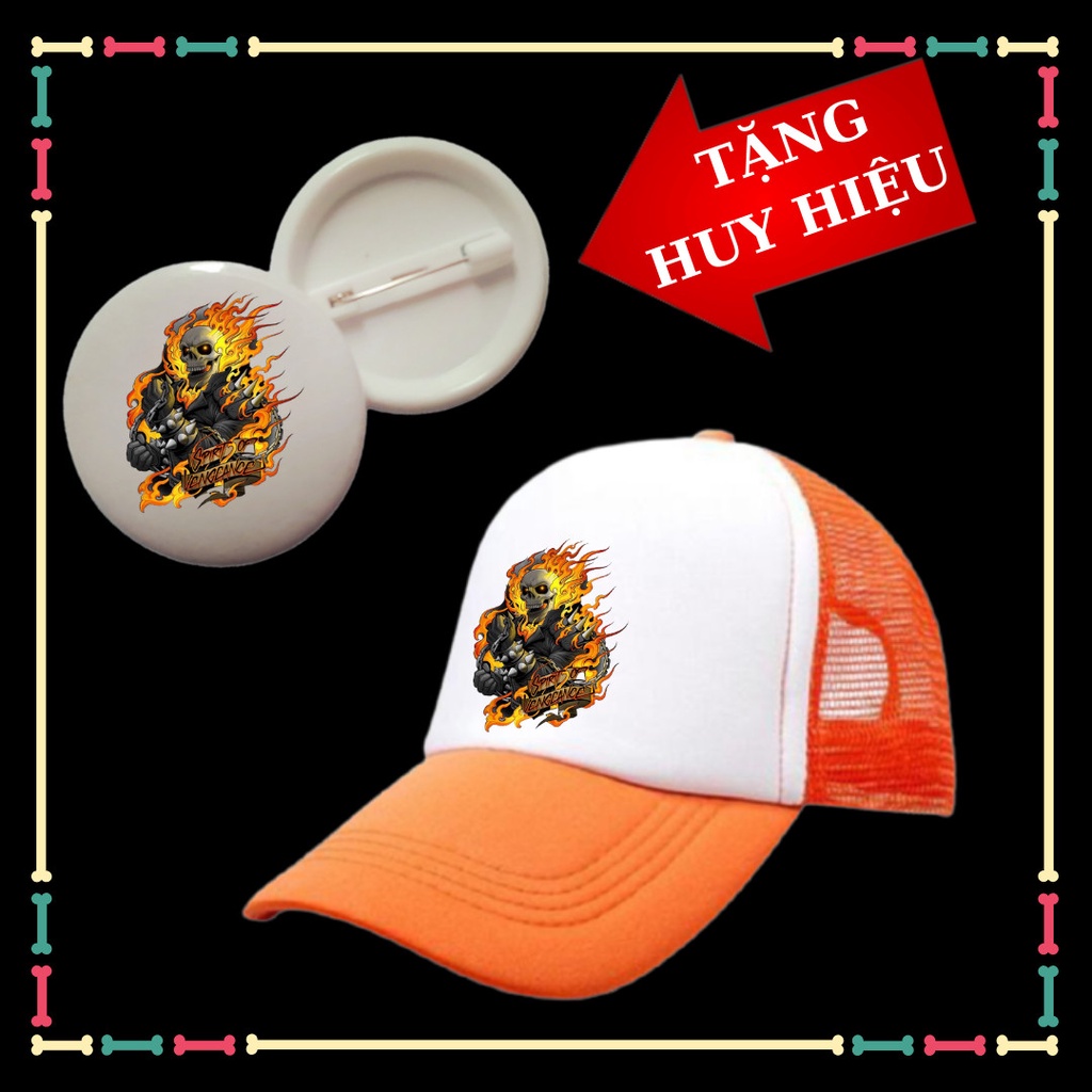 MŨ IN HÌNH MA TỐC ĐỘ CHO BÉ TRAI ĐỦ MÀU SẮC GHOST RIDER TẶNG HUY HIỆU MA TỐC ĐỘ