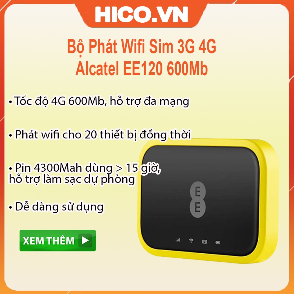 Alcatel EE120 Siêu Phẩm Bộ Phát Wifi 4G Tốc Độ 600Mb Pin 4300mAh Kiêm Sạc Dự Phòng