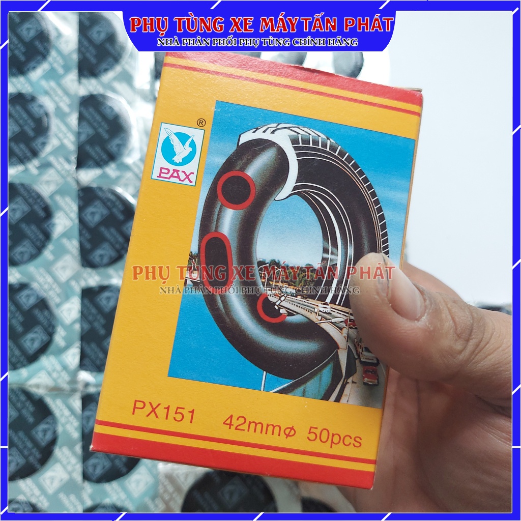 Hộp 50 miếng Tròn 42mm Chuyên Vá Vỏ - Ruột Xe Máy Ô tô Xe Hơi Lốp Không Ruột Chính Hãng Tawan - Đài Loan