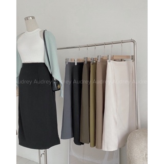 CV699 Chân váy bút chì midi xẻ tà chất lụa AUDREY