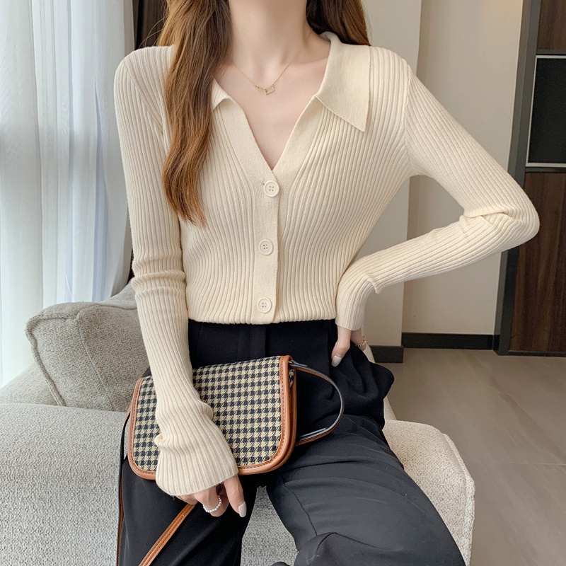 Áo cardigan dệt kim ZHELIHANGFEI tay dài dáng ôm thời trang xinh xắn cho nữ