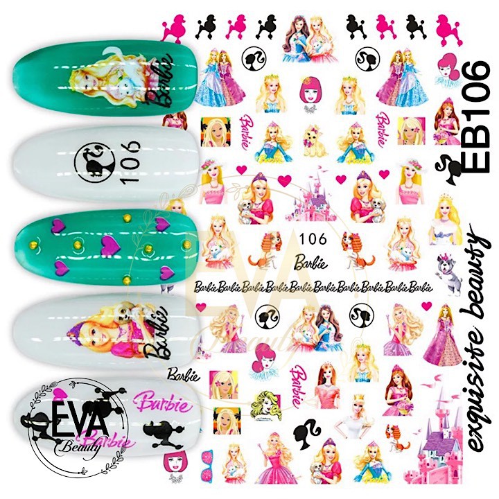 Decal Dán Móng Tay 3D Nail Sticker Hoạ Tiết Hoạt Hình Búp Bê Barbie EB106