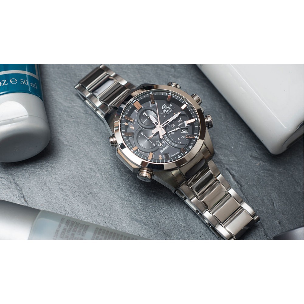 ĐỒNG HỒ NAM CASIO Edifice EQB-500D-1A2 có Bluetooth - Dây kim loại - Pin năng lượng