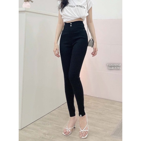 Quần legging đen kaki thun dài Lvi lưng cao 2 nút hàng QC! (không kèm hộp) q2202