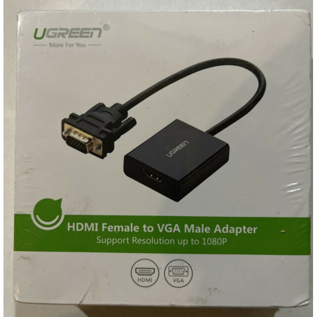 Cáp chuyển HDMI ra VGA +Audio Ugreen 20694(HDMI Female to VGA Male)Chính Hãng Màu Đen