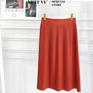 Chân váy nữ Nhật Vy midi dập ly chất kaki thun màu đen cam - D2055