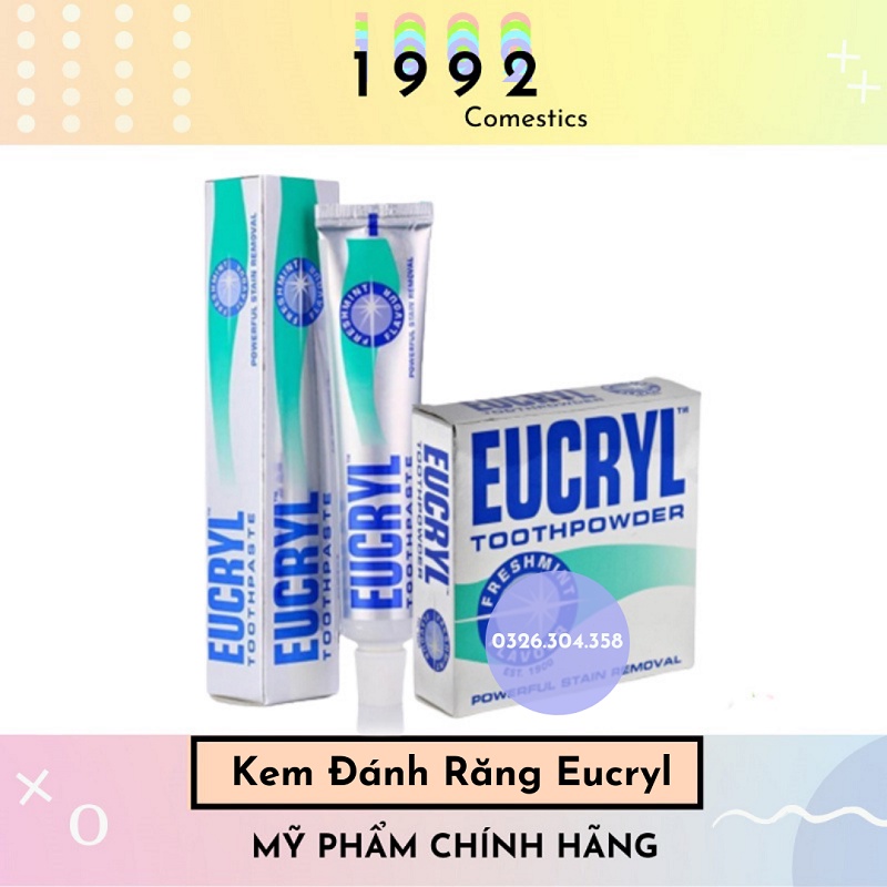 [HÀNG CHÍNH HÃNG] Kem đánh răng và bột làm trắng răng Eucryl_Giúp Răng Trắng Sáng_Tự Tin Giao Tiếp