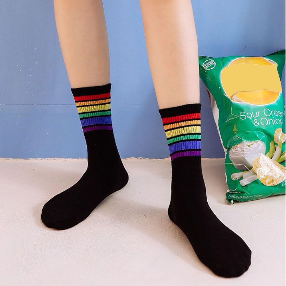 Vớ Cotton Nhiều Màu Sắc Họa Tiết Cầu Vồng Phong Cách Thể Thao Thời Trang Đường Phố Cho Nữ Back