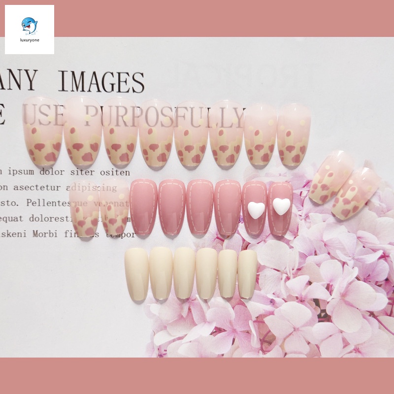 Bộ 24 móng tay giả hình trái tim sáng tạo bắt mắt