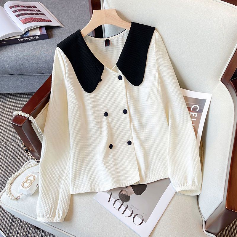 Plus Áo Sơ Mi Tay Dài Cổ Búp Bê Dáng Rộng Thời Trang Thu Đông Cho Nữ