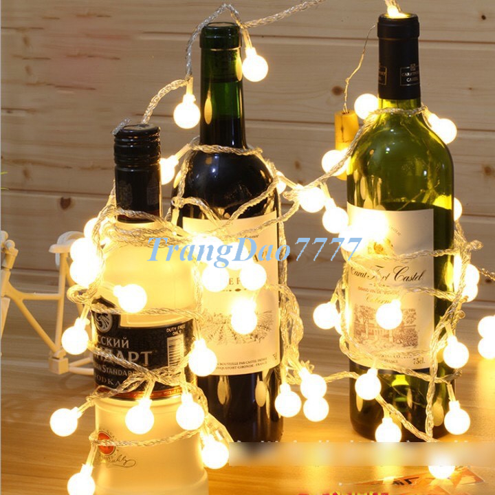 Đèn Led Xài Điện 220V Bóng Đèn Tròn Cherry Ball Vàng Ấm Trang Trí Tiệc Noel Cắm Trại Decor Đẹp Rẻ