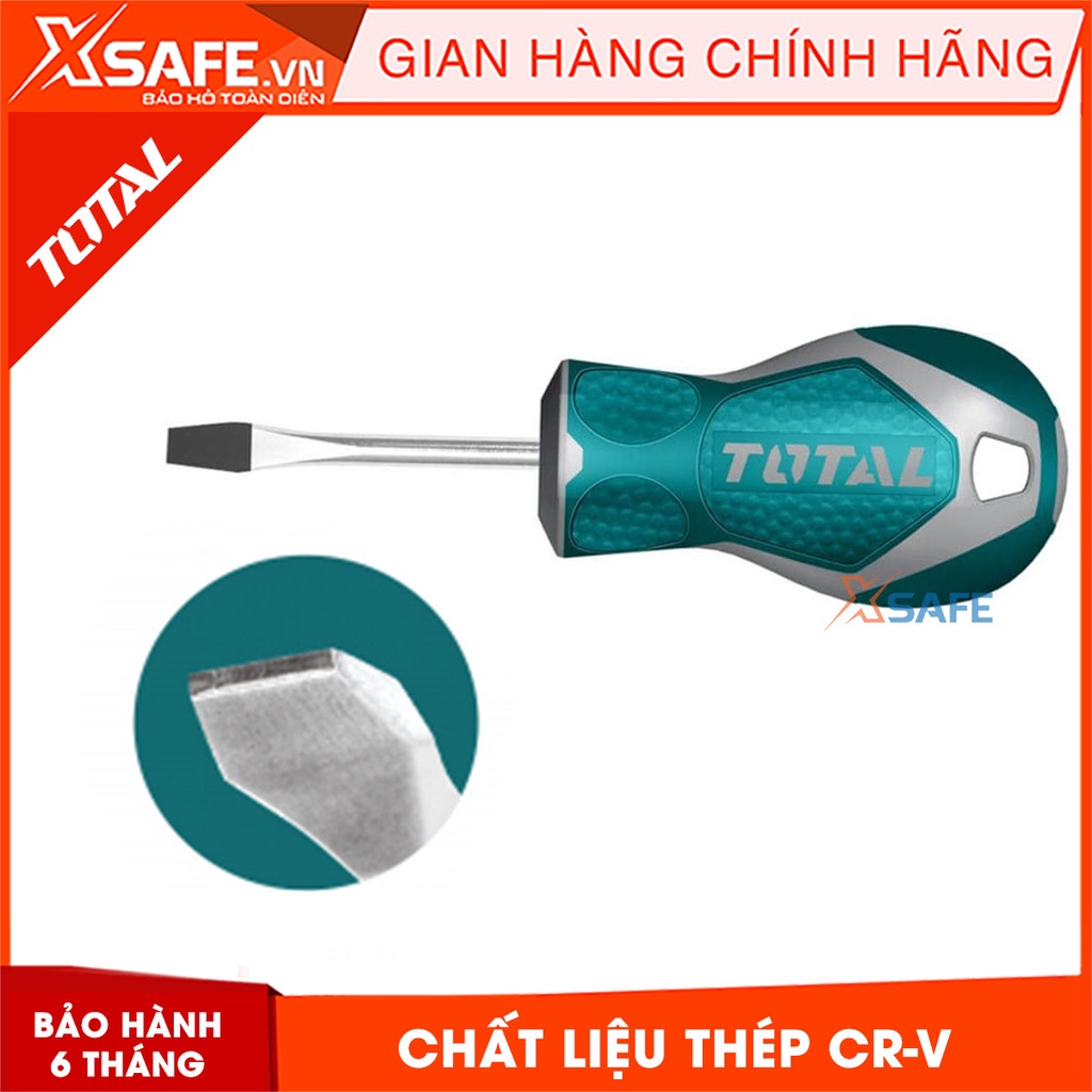 Tua vít dẹp TOTAL thép Cr-V Tuốc nơ vít dẹp chắc chắn, khỏe, chống gãy cong, chống oxy hoá, rỉ sét, đuôi tròn