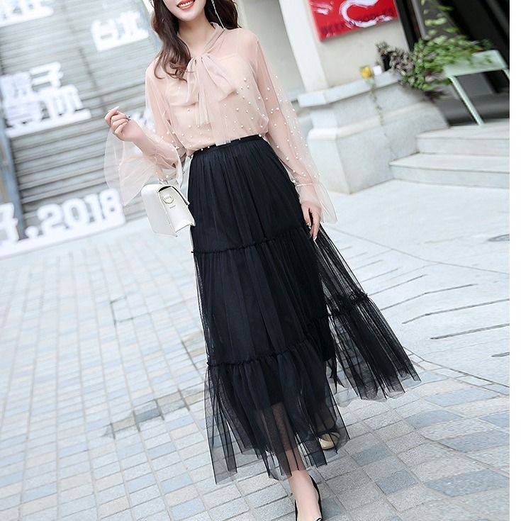 Chân Váy Lưới Dáng Dài Xếp Ly Thời Trang Xuân Hè Kiểu Dáng Mới Dành Cho Nữ