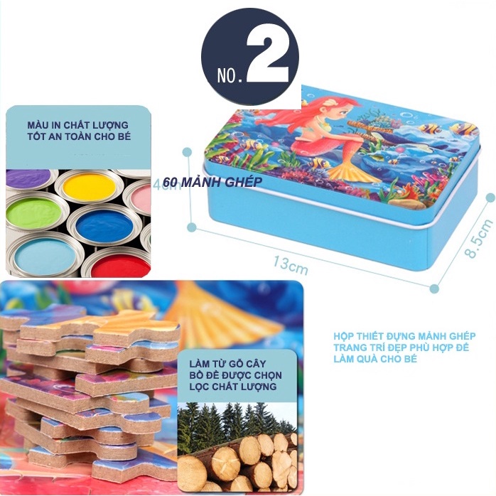 Bộ Tranh Ghép Hình Bằng Gỗ 60 Mảnh Cho bé 3-10 Tuổi Giúp Phát Triển Tư Duy Toàn Diện Gôn đồ chơi