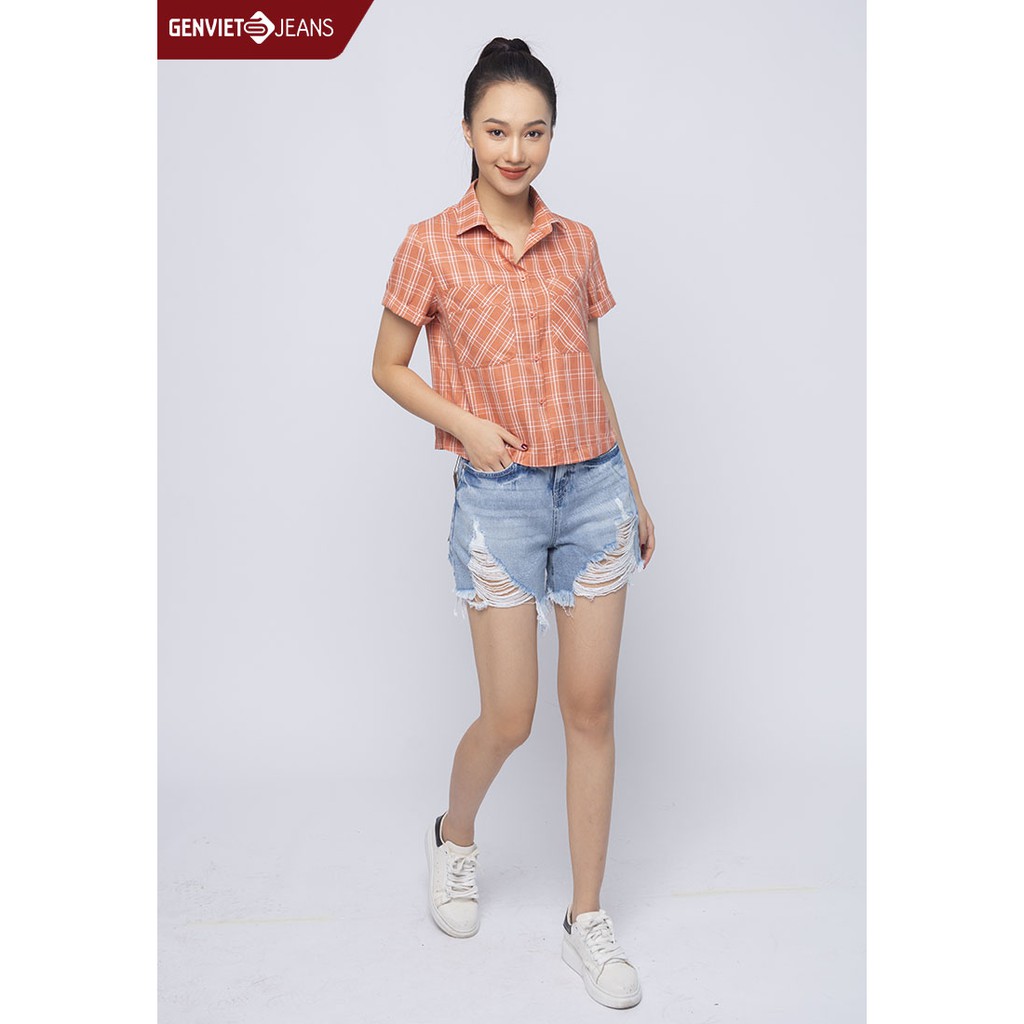 XQ428J1251 - Quần Short GENVIET Jeans Nữ Rách Tua