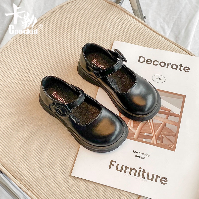 Giày búp bê bằng da bé gái, giày công chúa đế bằng quai dán phong cách Vintage