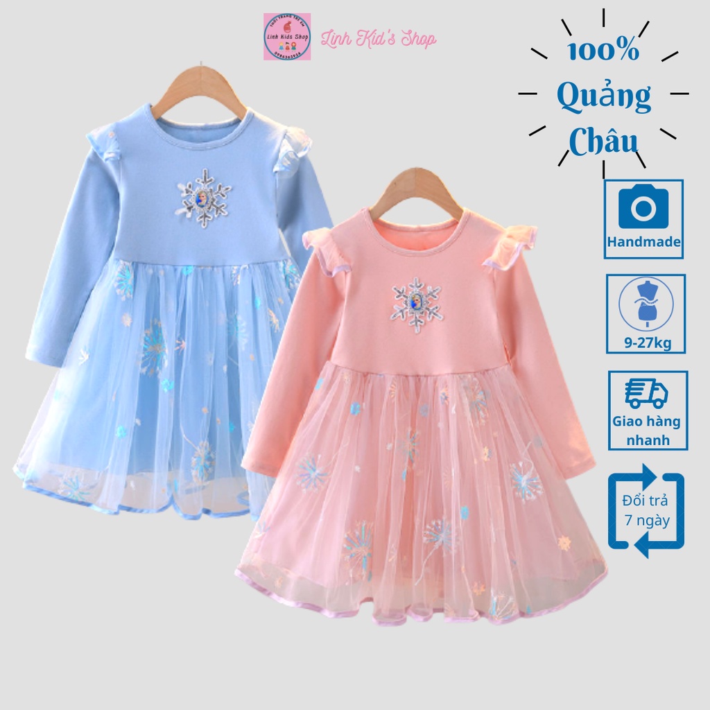 Váy elsa dài tay hàng Quảng Châu cho bé gái từ 9-28 kg