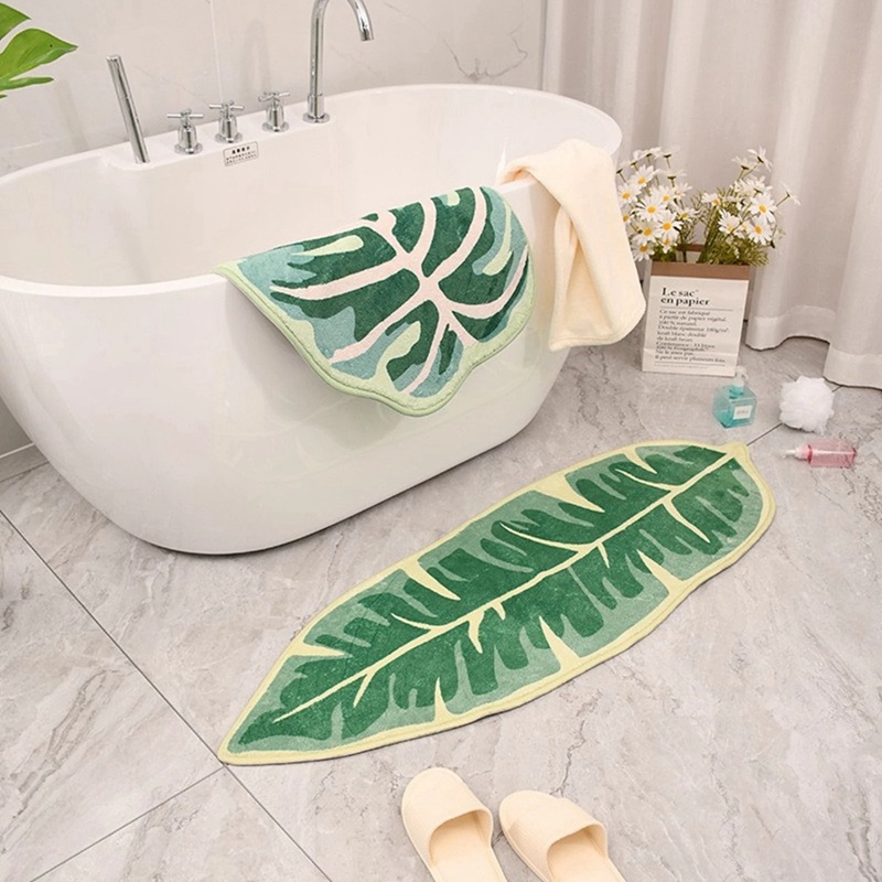 Thảm Chùi Chân Bằng Sợi Microfiber Chống Nước Chống Trượt Họa Tiết Lá Cây Nhiệt Đới Cho Nhà Tắm / Nhà Vệ Sinh