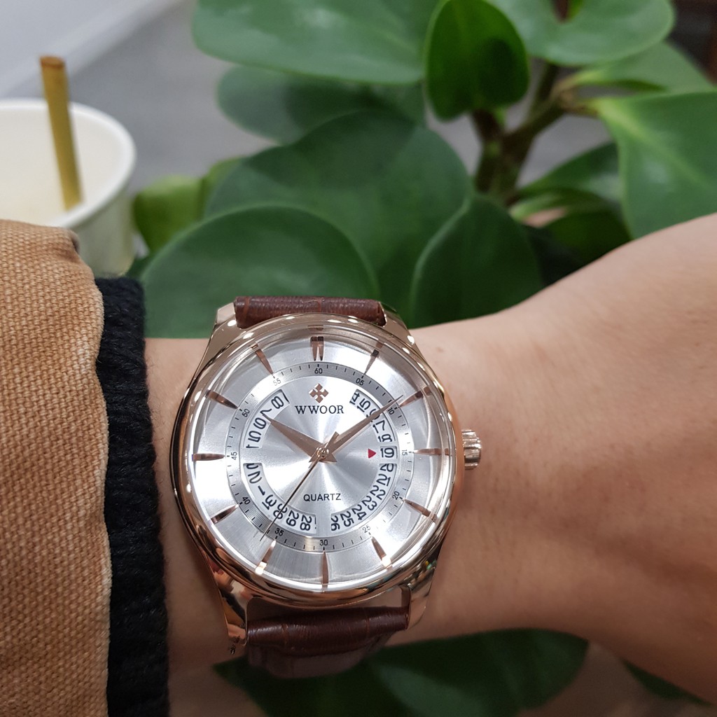 Đồng hồ nam dây da cao cấp có lịch chống nước, chống xước chính hãng WWOOR - Tony Watch 68