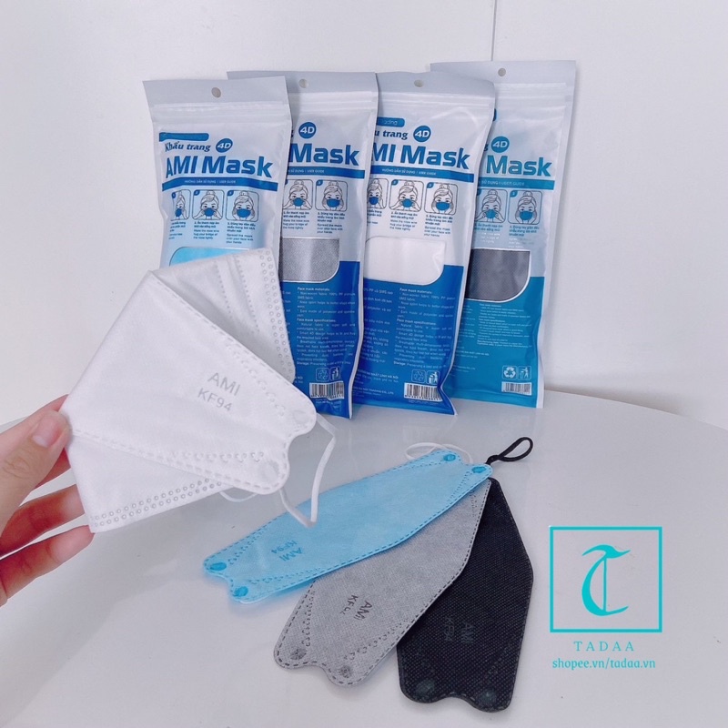 Combo 100 Chiếc Khẩu Trang Kf94 Ami 4D Mark Kháng Khuẩn - Chia Túi 5 - 10c/túi
