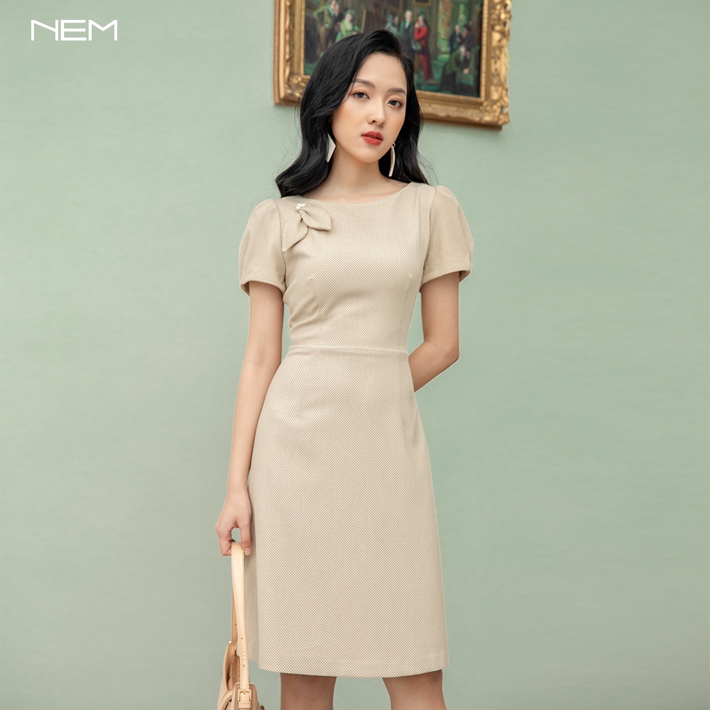 Đầm công sở thiết kế dáng ôm trơn màu phong cách Hàn Quốc NEM D34332