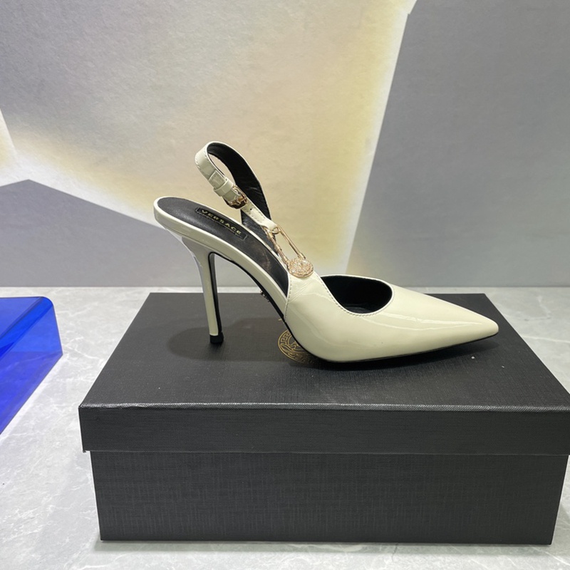 VERSACE Giày Cao Gót Da Cừu Hở Ngón Có Khóa Cài Phía Sau Thời Trang Tiệc Tùng Quyến Rũ Cho Nữ