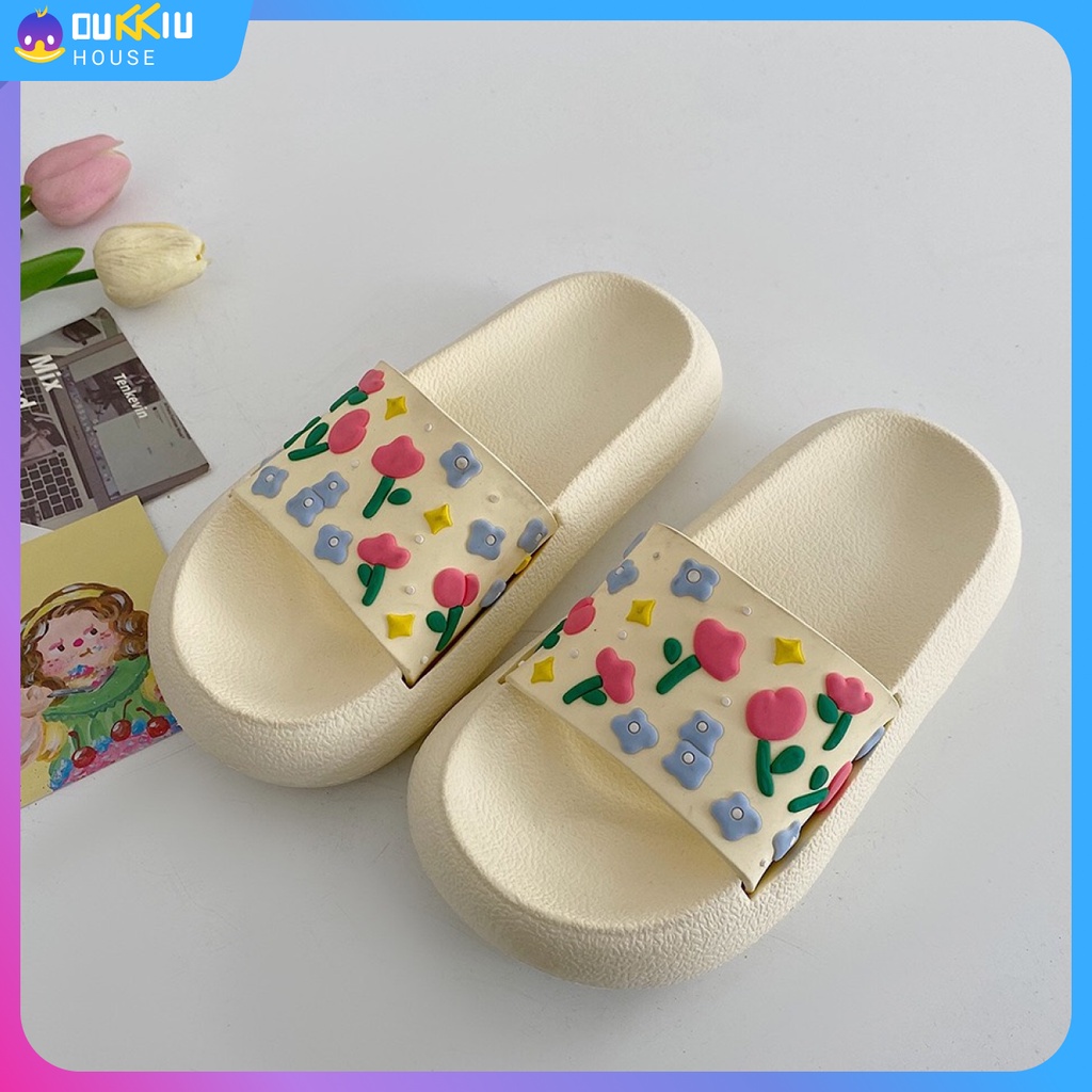 Dép bánh mì quai ngang hoa tulip  dễ thương/ Dép đôi bạn bè mang mùa hè siêu xinh