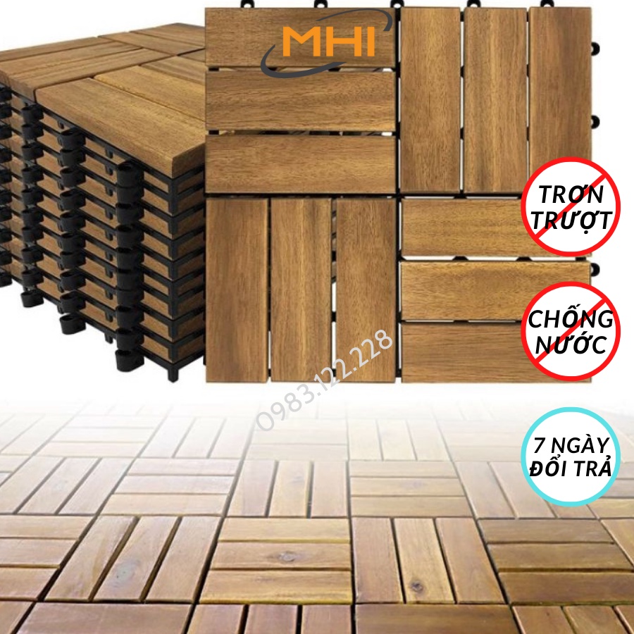 Vỉ nhựa lót sàn ban công 12 nan gỗ tự nhiên sơn Pu 💥 SALE SỐC 💥 lót bể bơi, sân thượng...