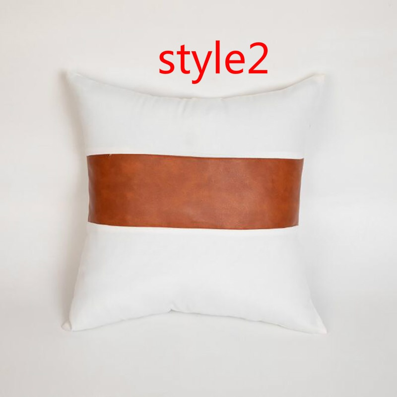 Leather Canvas Stripe Stitching Pillowcase