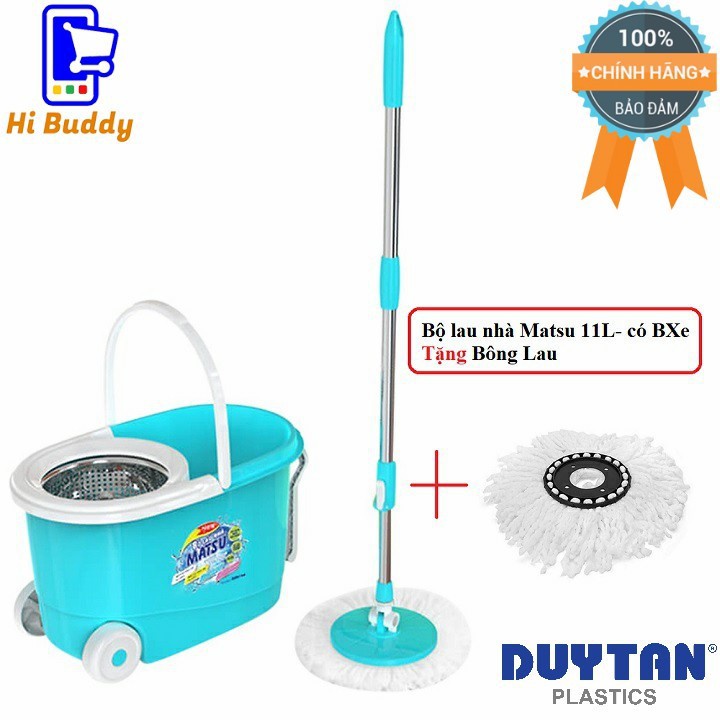 Bộ lau nhà Matsu 11 lít Duy Tân có bánh xe, mâm inox