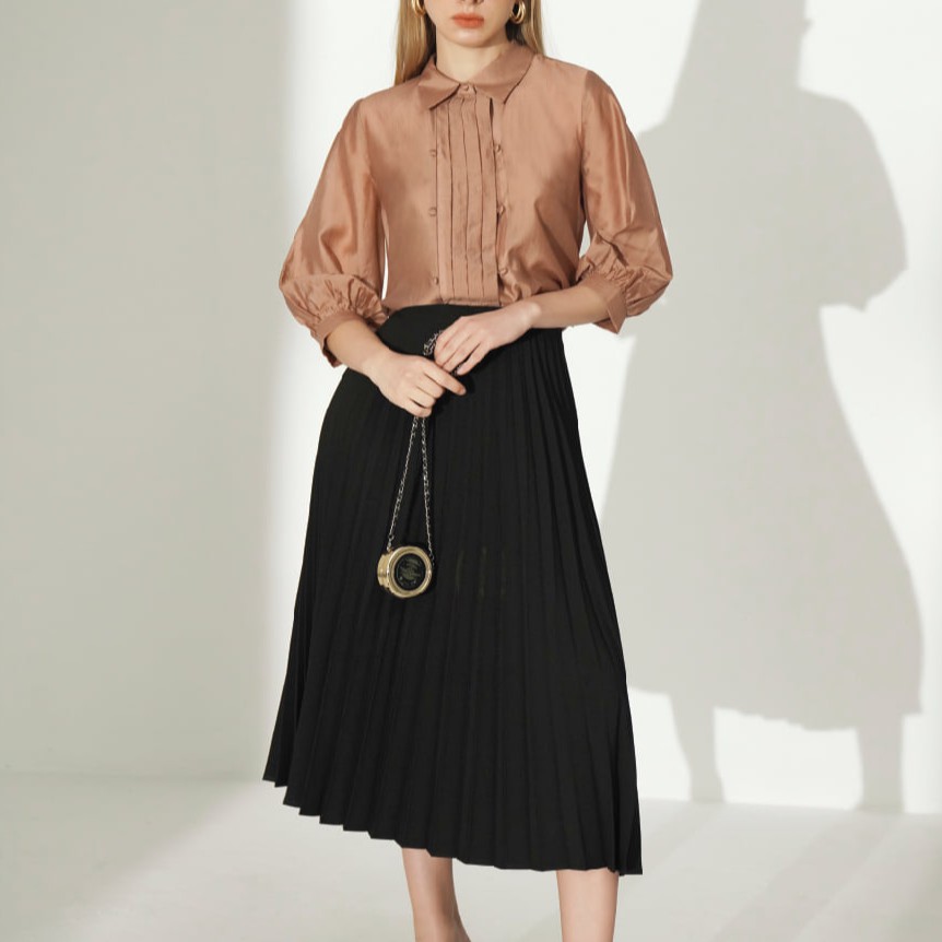 Chân váy nữ Méo shop dài xếp ly lưng chun Lilou