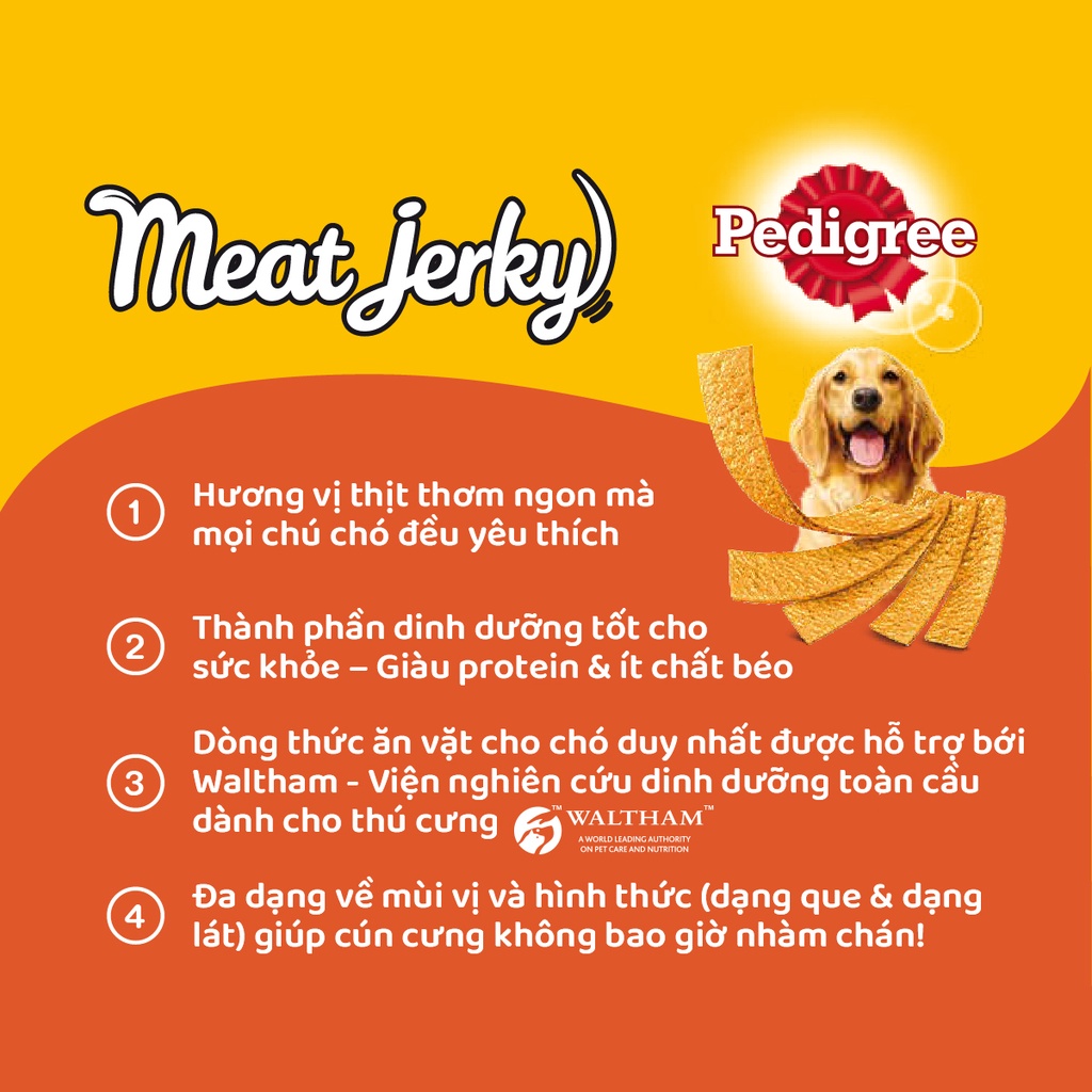 Bộ 3 thức ăn vặt cho chó Pedigree Meat Jerky vị bò xông khói dạng que 60g