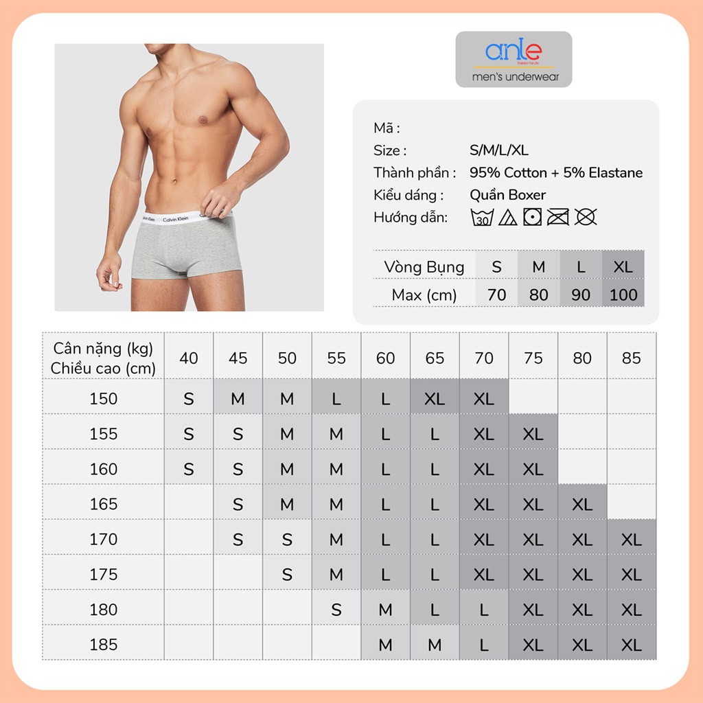  Combo 3 Quần sịp nam Boxer Cotton thiên nhiên Cao cấp Thông hơi thấm hút