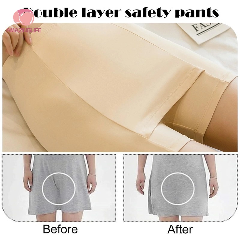 Quần An Toàn Mặc Trong Váy Vải Lụa Lạnh Hai Lớp Lưng Cao Co Giãn Không Đường May Chống Chói Cho Nữ