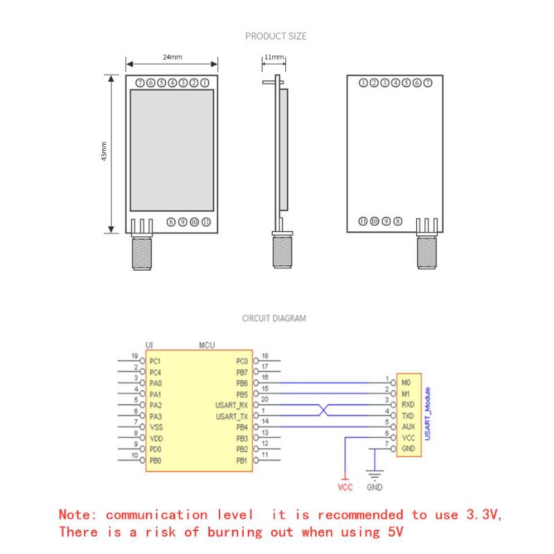 Mô Đun Thu Phát Tín Hiệu 433mhz 30dbm 1w E32-433T30D Sma