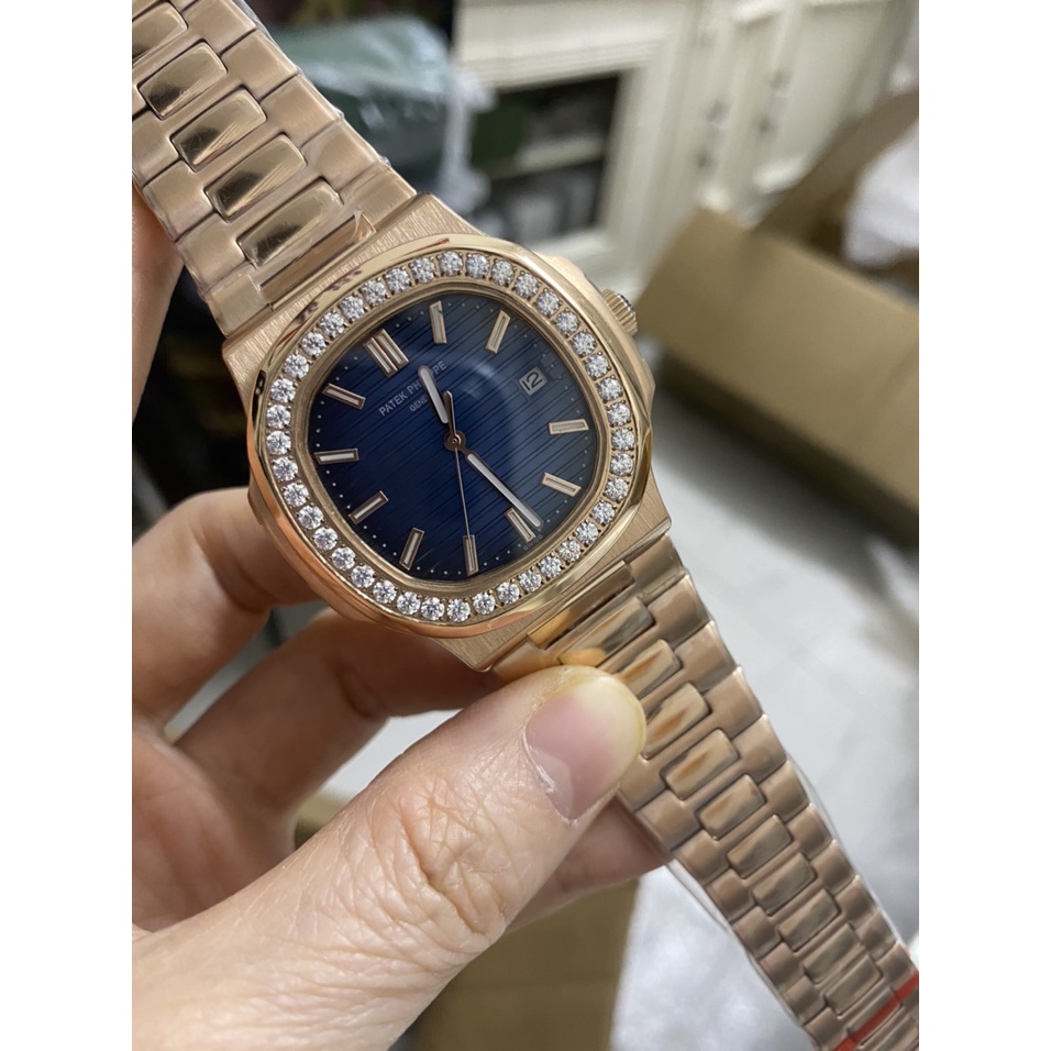 Đồng hồ Nam Ptk máy nhật chạy cơ Automatic vuông vành đá tròn size 41mm dây kim loại vỏ vàng hồng nhiều màu có dạ quang