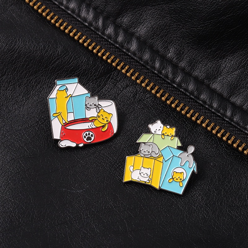 Ghim cài áo QIHE JEWELRY hình mèo hoạt hình có 2 phong cách độc đáo