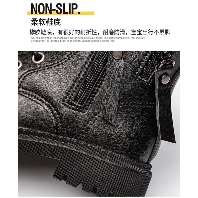 Giày Bốt Martin Bằng Da Bò Chống Trượt Chống Trơn Thời Trang Hàn Quốc Cho Trẻ Em