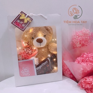 Set quà tặng valentine gấu bông +hoa baby kèm túi và thiệp