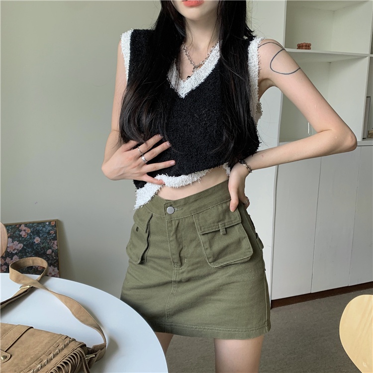 Chân váy jean Chữ A Lưng Cao Thời Trang Hàn Quốc